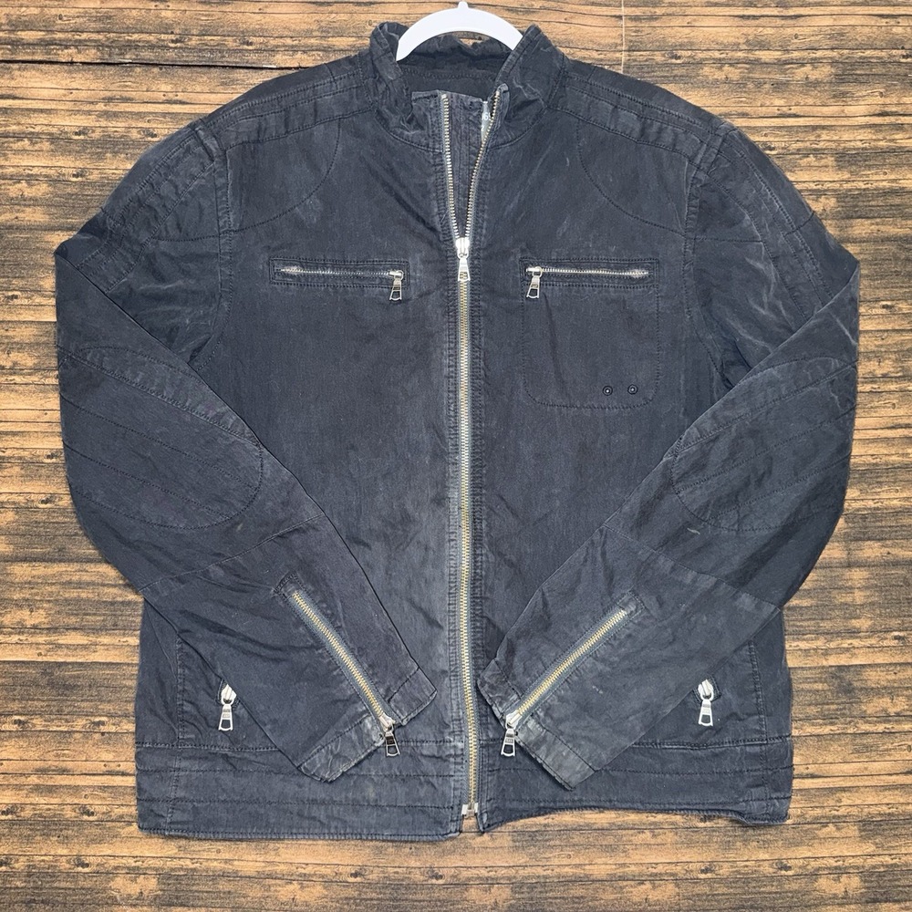 Gap Moto Rider Jacket Women Large Black Vintage Y2K Euro Riding Zip Up